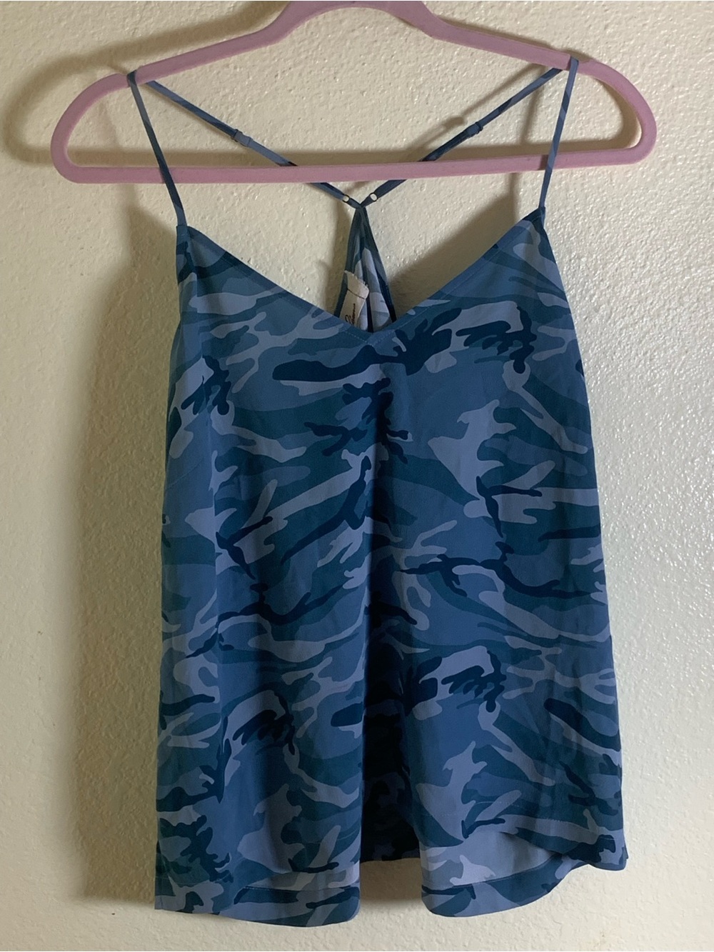 NWOT La Boheme Blue Camouflage Satin Cami, Size L